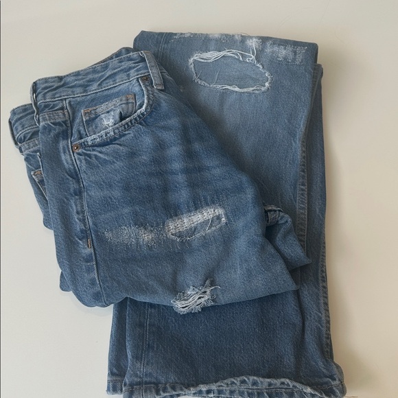 ZARA TRF HIGH RISE WIDE LEG RIPPED JEANS - Picture 5 of 10